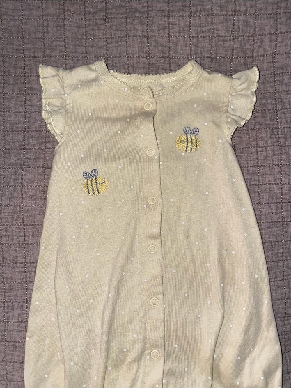 Carter's Cream Polka Dot Bee-Embroidered One-Piece - Picture 2 of 4
